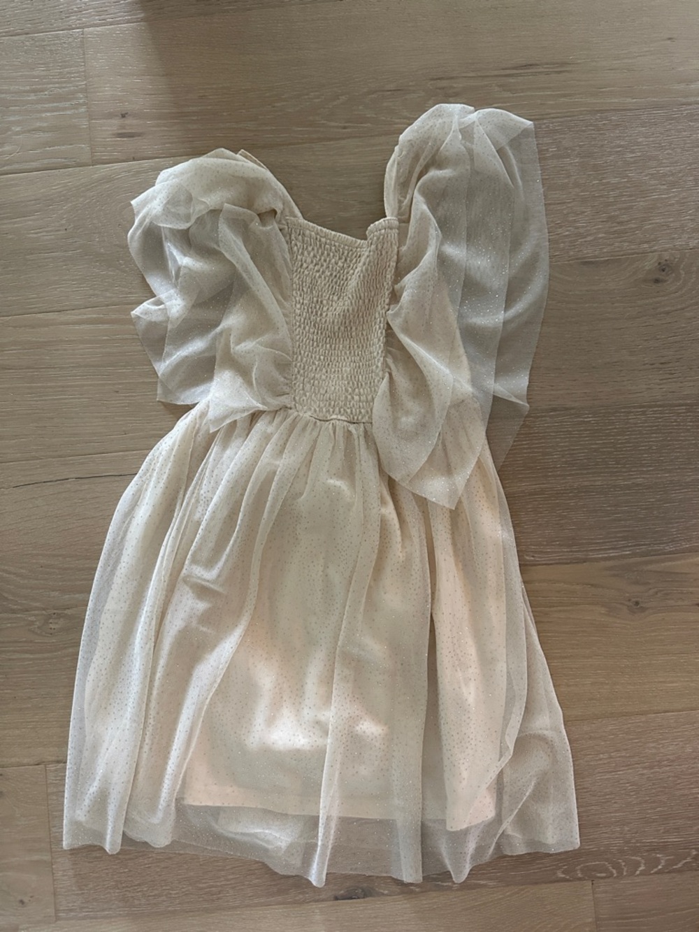 Zara Cream Sparkle Tulle Dress with Puff Flutter Sleeves
